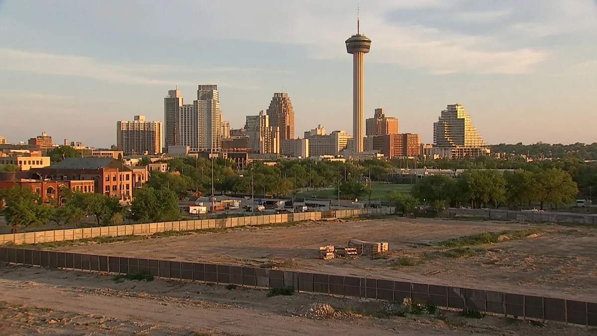 San Antonio skyline and Spurs arena land site