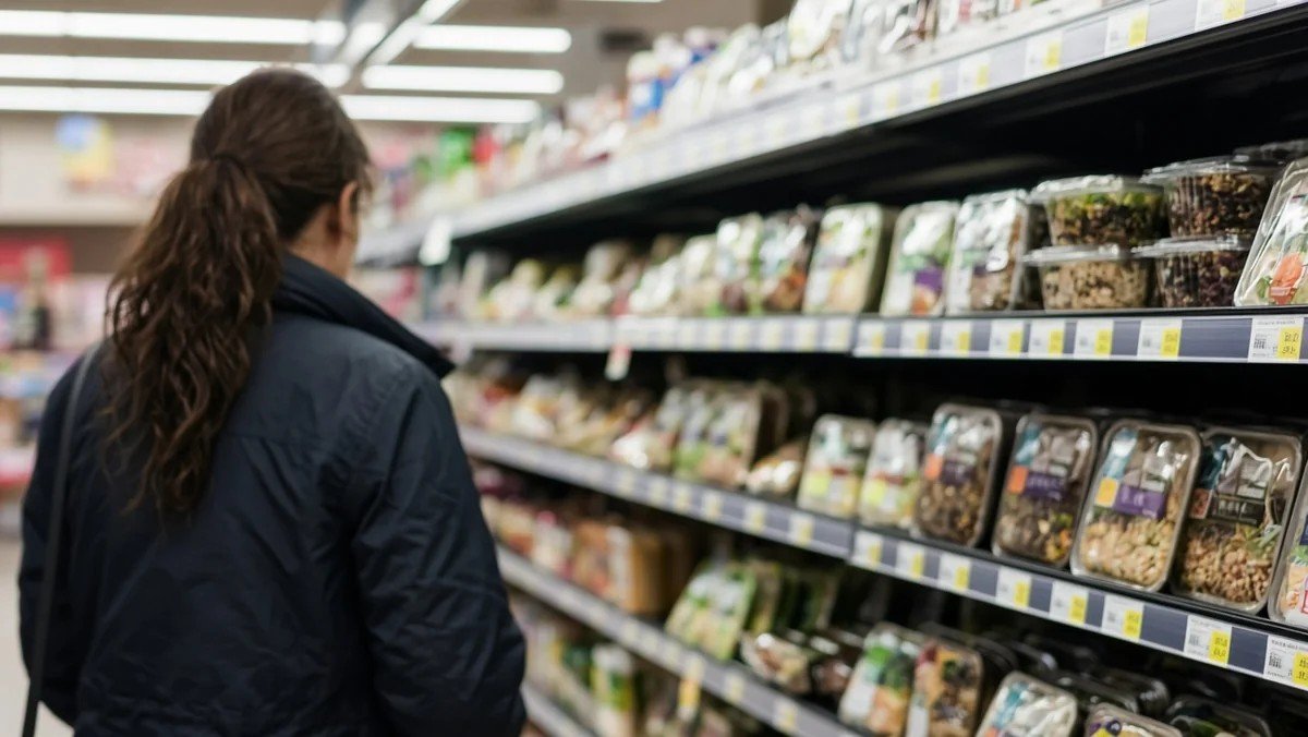 Seattle grocery aisle with price tags as city bans AI personal-data grocery pricing