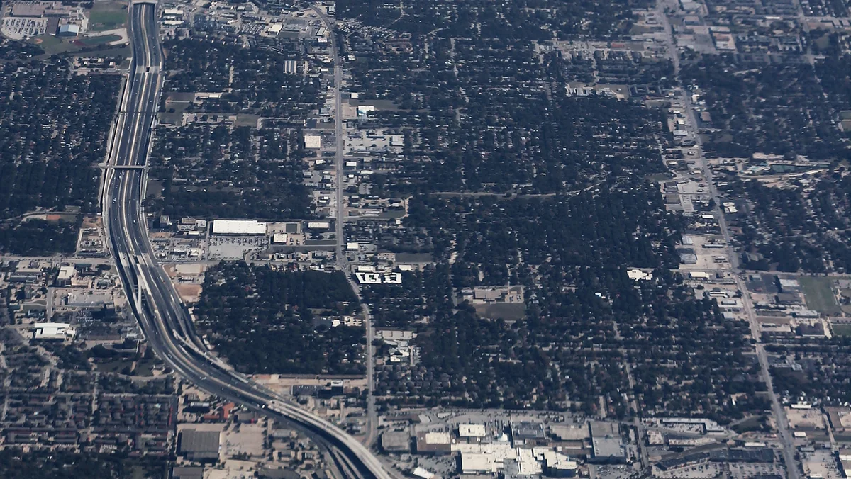 Aerial view of North Richland Hills around the TX 183 and I-820 interchange; the North Richland Hills bond would rebuild 50 city streets