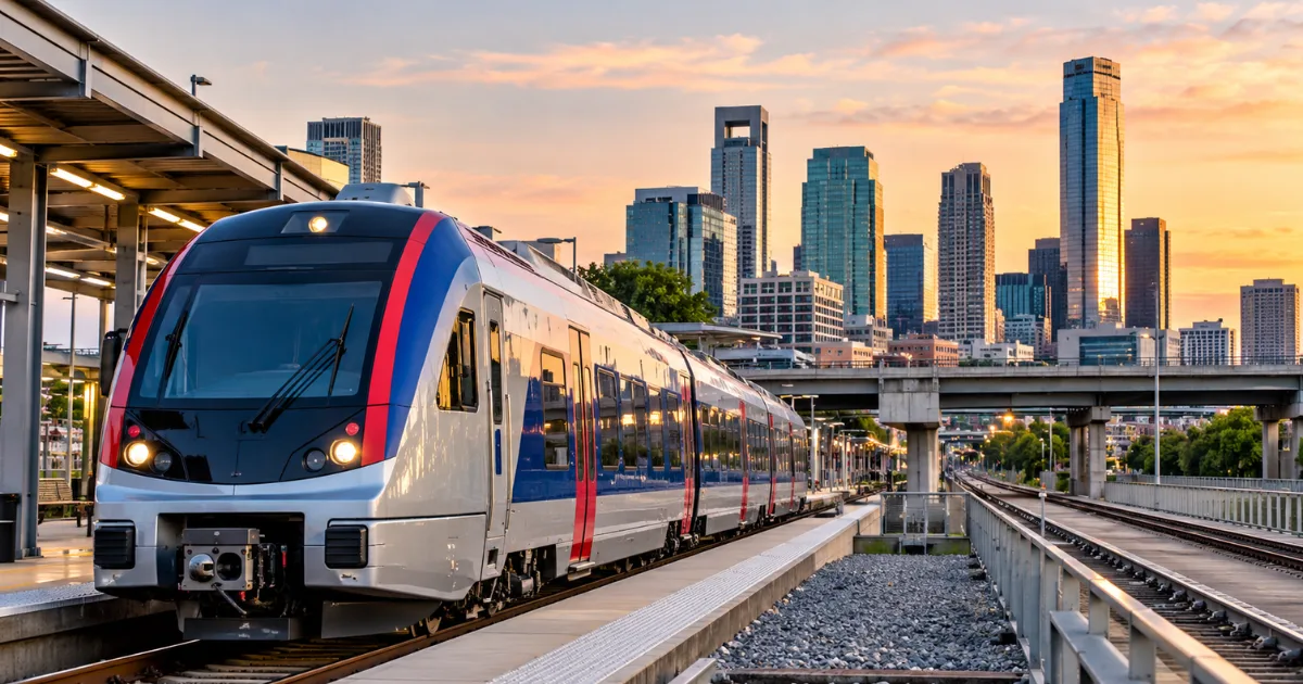 TEXRail-style passenger train on tracks representing Trinity Metro FY2027 budget and rail extension